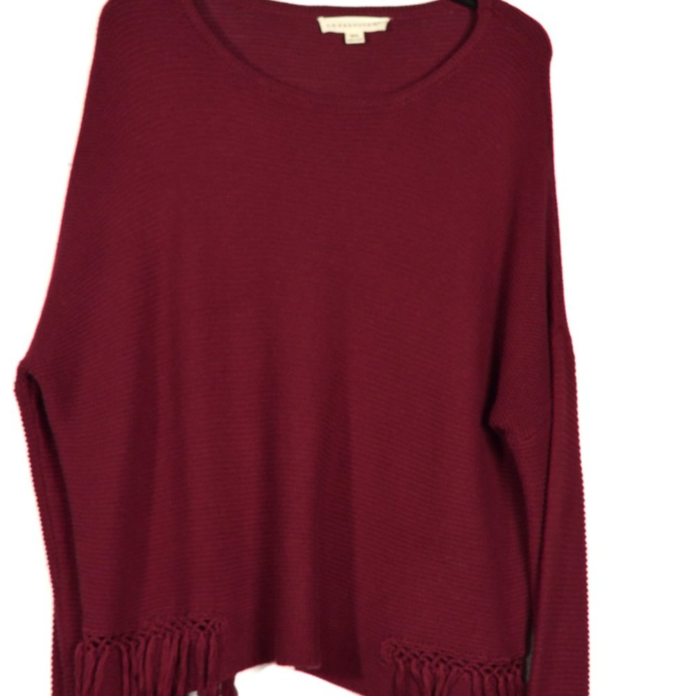 Lovestitch LA Style Boho Slouchy Knit burgundy pullover sweater w tassels M/L